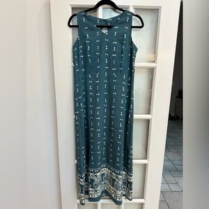 Carol Anderson Linen Sleeveless Dark Teal & Cream Maxi Dress Women’s Size 6